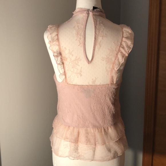 **SOLD** NWT Express Lace and Ruffle Mock Neck Blush Pink Top XS - Picture 5 of 7